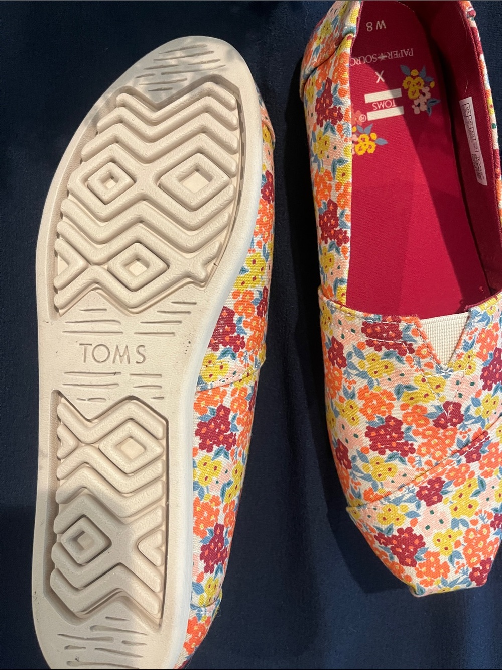 TOMS Women's Floral Canvas Slip-Ons in Red, Yellow, Blue, Orange